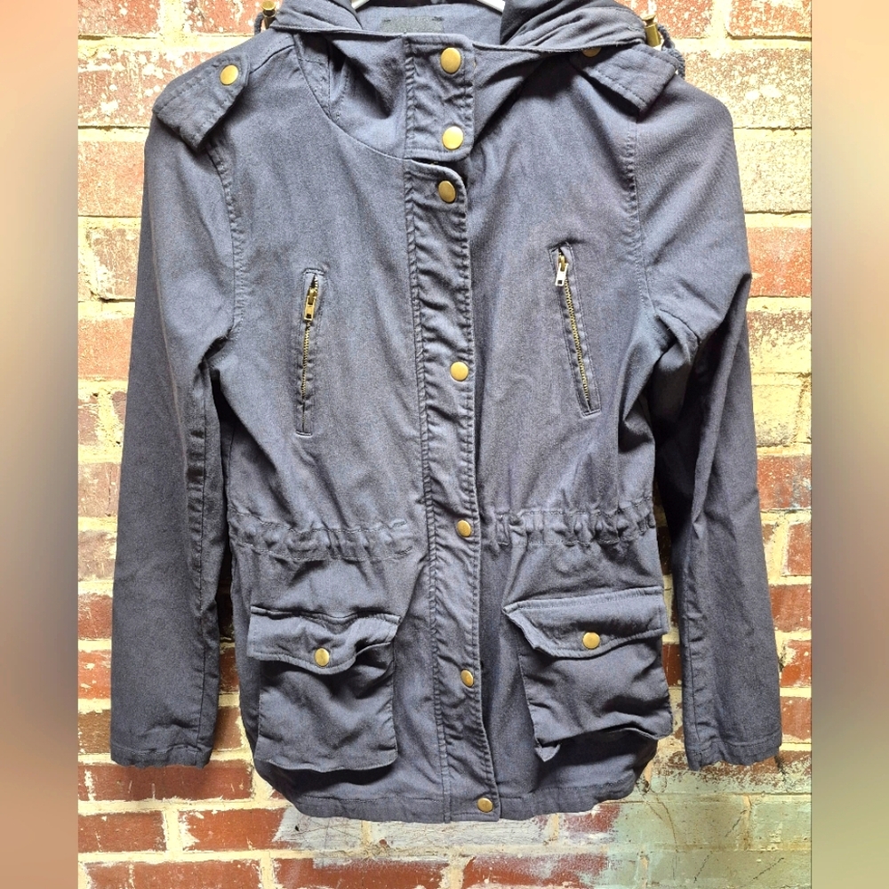 Eden Society Women's Gray Hooded Drawstring Utility Jacket XS